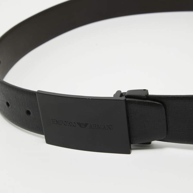 Pre Owned Emporio Armani Black/Choco Brown Leather Reversible Cut to Size Buckle Belt