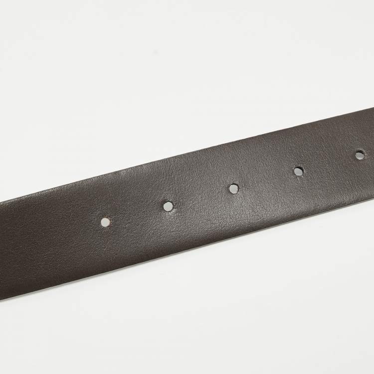 Pre Owned Emporio Armani Black/Choco Brown Leather Reversible Cut to Size Buckle Belt