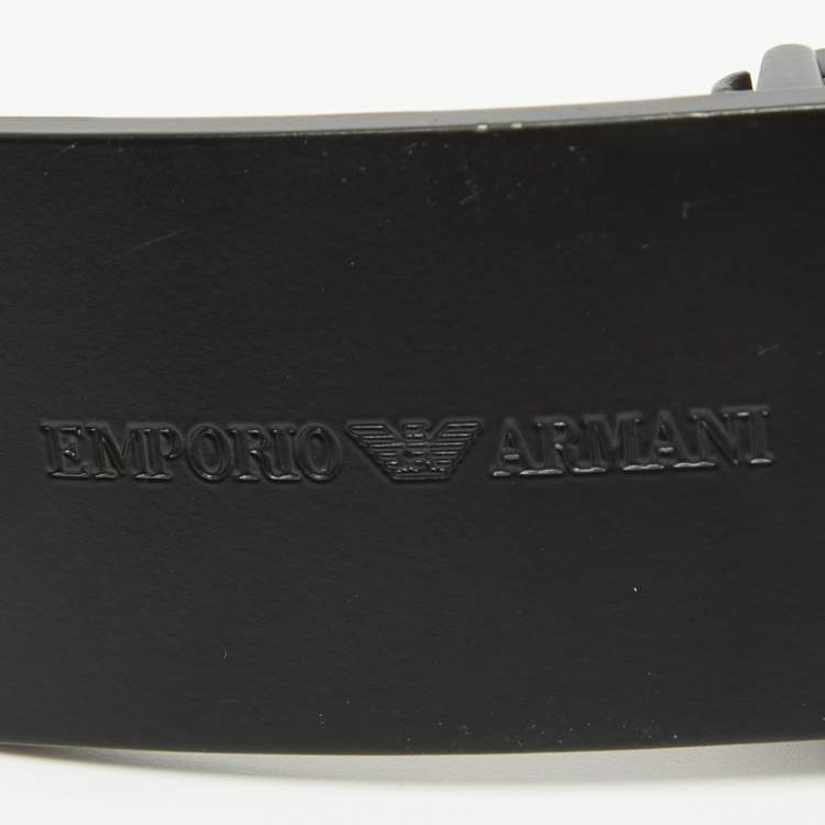 Pre Owned Emporio Armani Black/Choco Brown Leather Reversible Cut to Size Buckle Belt