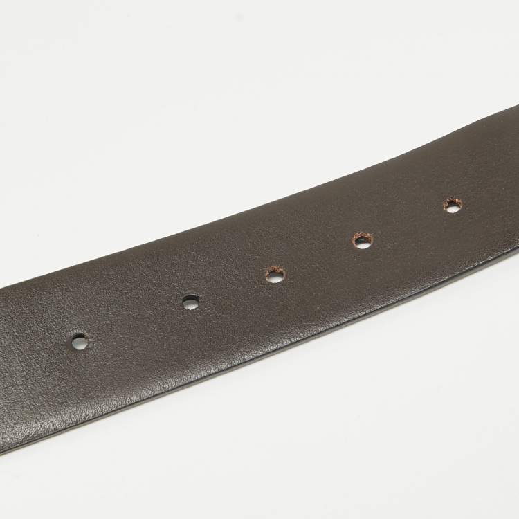 Pre Owned Emporio Armani Black/Choco Brown Leather Reversible Cut to Size Buckle Belt