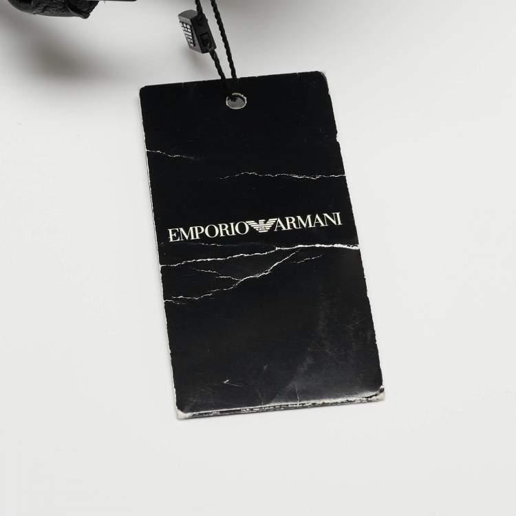 Pre Owned Emporio Armani Black Leather Cutout Baseball Cap S