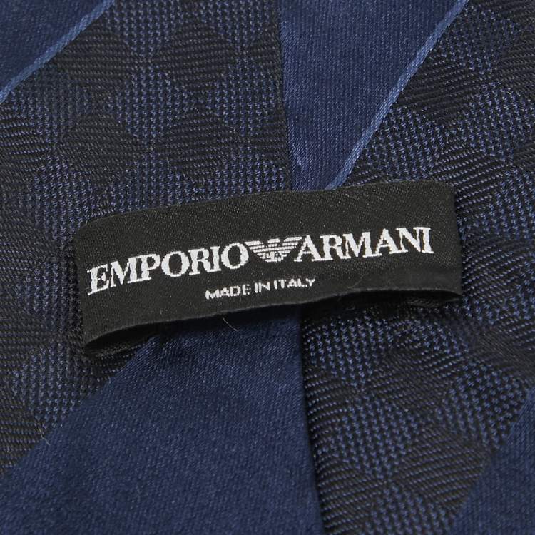 Pre Owned Emporio Armani Navy Blue Diagonal Stripe Silk Tie
