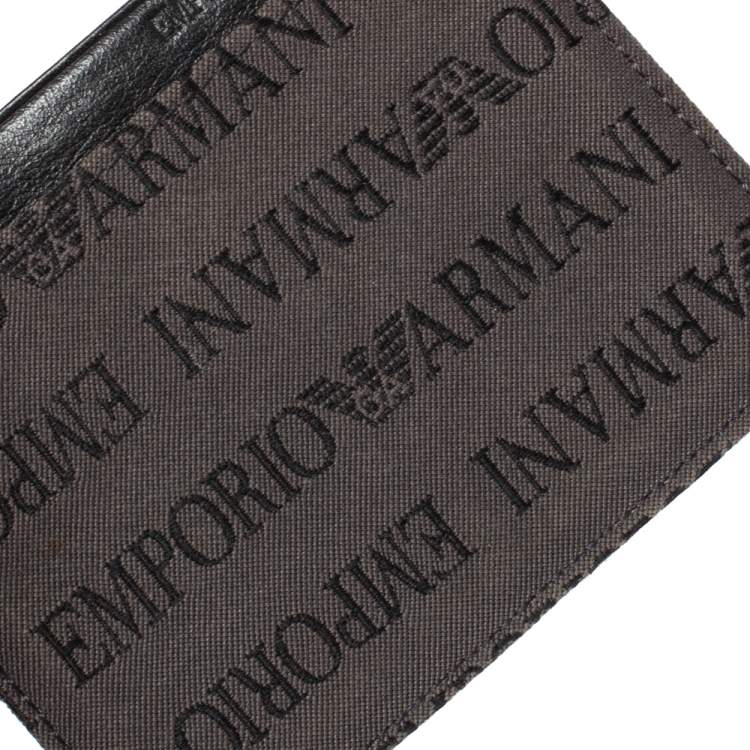Pre Owned Emporio Armani Grey/Black Leather Card Holder