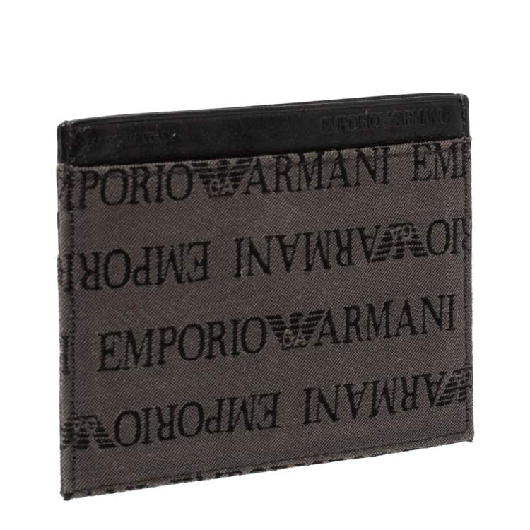 Pre Owned Emporio Armani Grey/Black Leather Card Holder