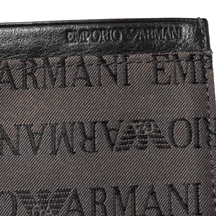 Pre Owned Emporio Armani Grey/Black Leather Card Holder