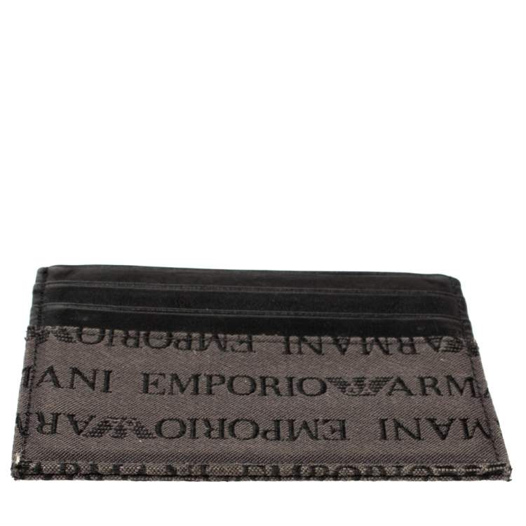 Pre Owned Emporio Armani Grey/Black Leather Card Holder