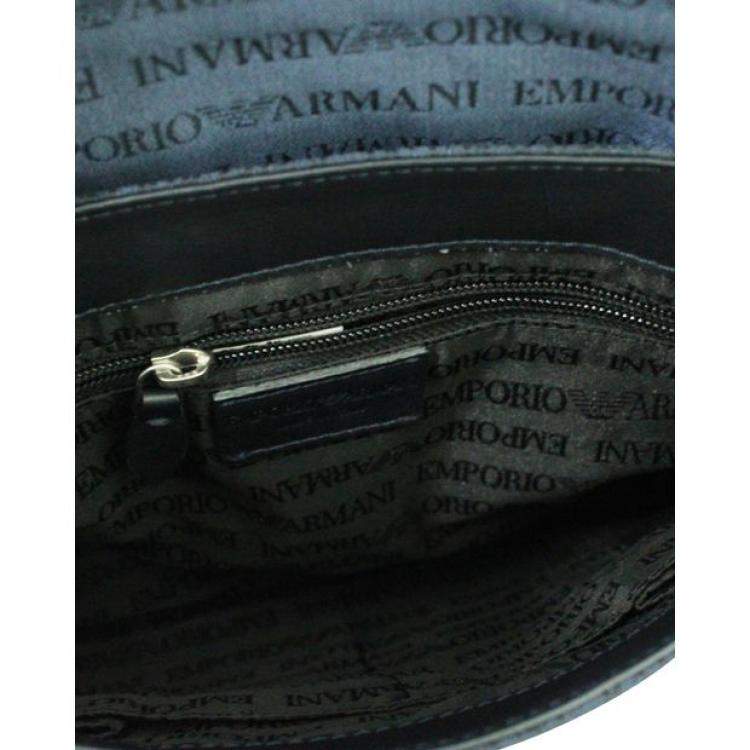 Pre Owned Emporio Armani Blue/Black  Leather Logo Messenger Bag