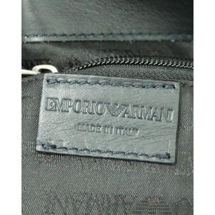 Pre Owned Emporio Armani Blue/Black  Leather Logo Messenger Bag