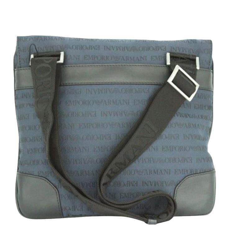 Pre Owned Emporio Armani Blue/Black  Leather Logo Messenger Bag
