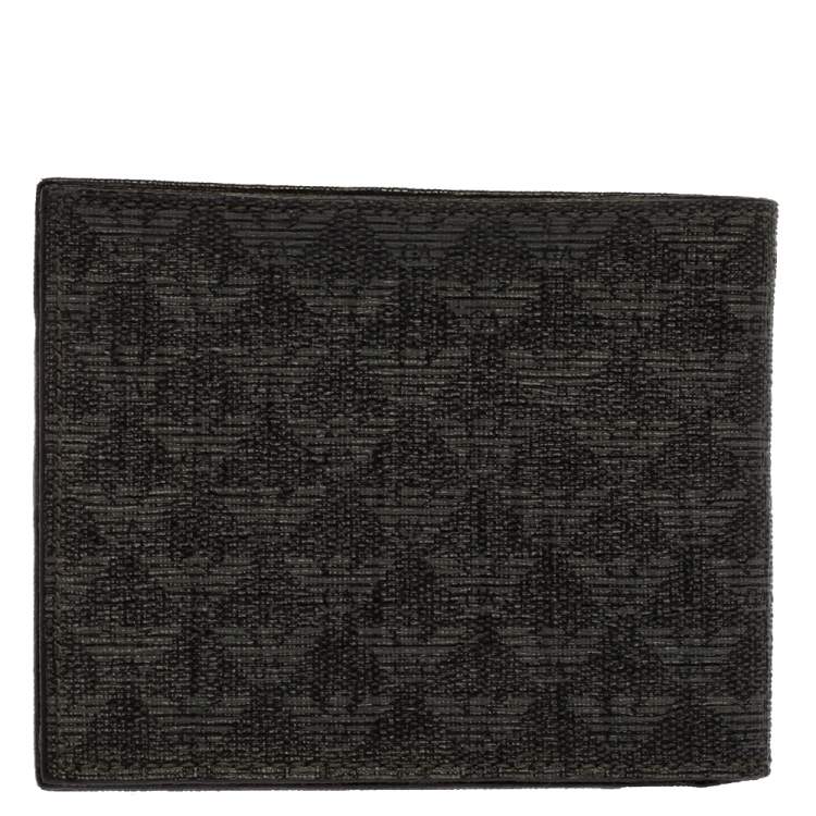 Pre Owned  Emporio Armani Black Signature Coated Canvas Bifold Compact Wallet