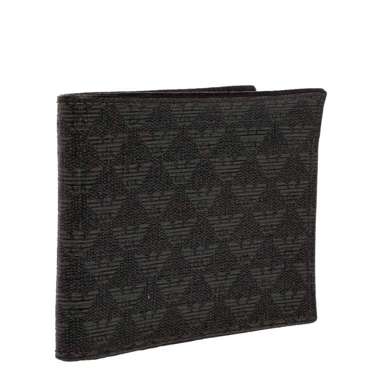 Pre Owned  Emporio Armani Black Signature Coated Canvas Bifold Compact Wallet