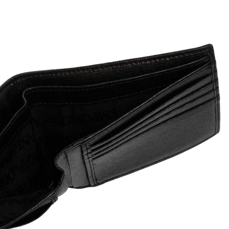 Pre Owned  Emporio Armani Black Signature Coated Canvas Bifold Compact Wallet