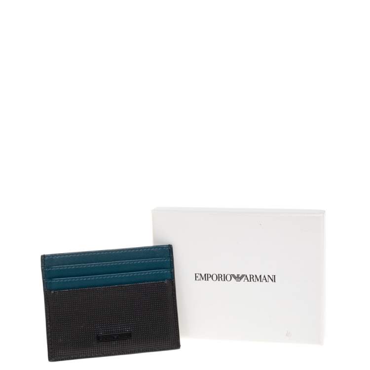 Pre Owned Emporio Armani Blue/Black Leather Card Holder