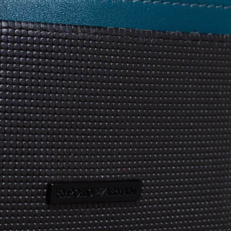 Pre Owned Emporio Armani Blue/Black Leather Card Holder