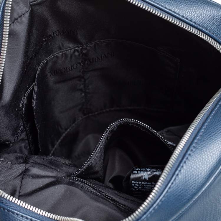 Pre Owned Emporio Armani Blue Leather Messenger Bag