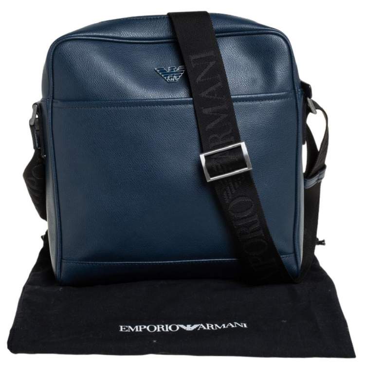 Pre Owned Emporio Armani Blue Leather Messenger Bag