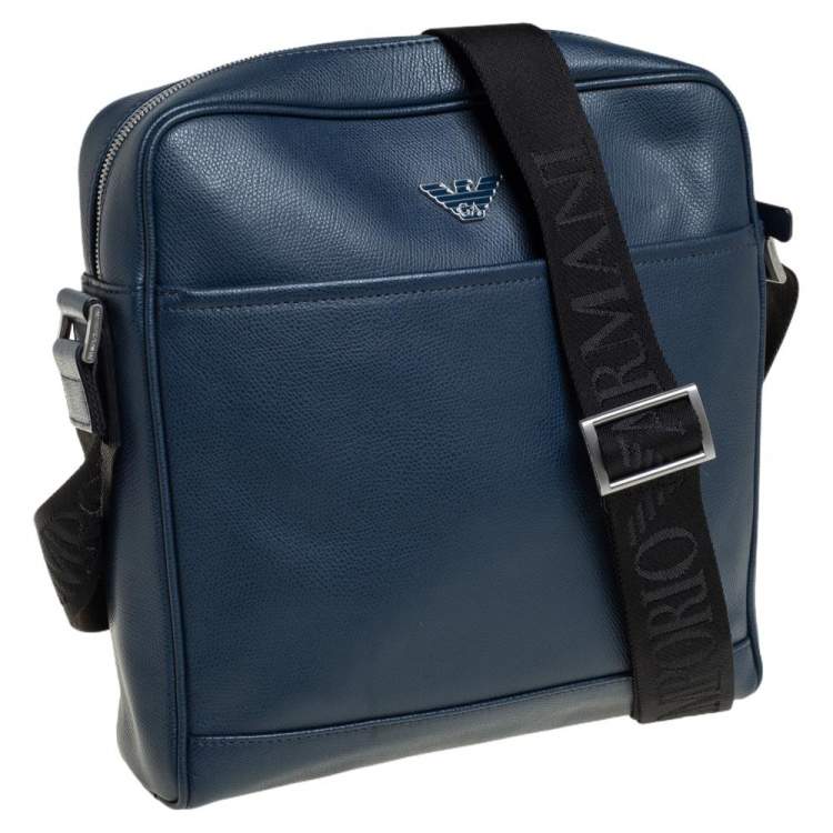 Pre Owned Emporio Armani Blue Leather Messenger Bag