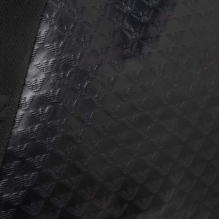 Pre Owned Emporio Armani Black Logo Embossed Leather Messenger Bag 