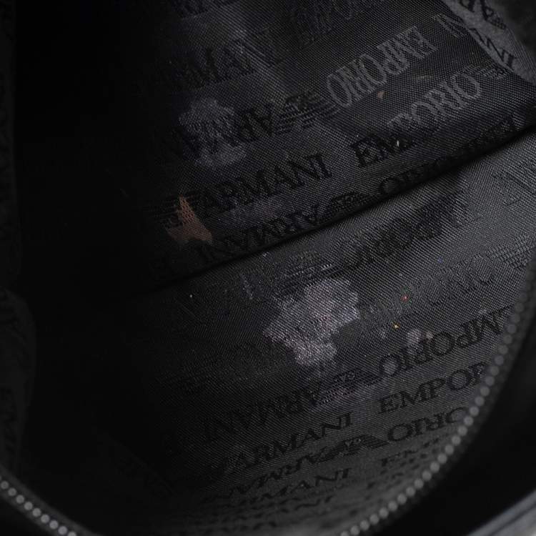 Pre Owned Emporio Armani Black Logo Embossed Leather Messenger Bag 