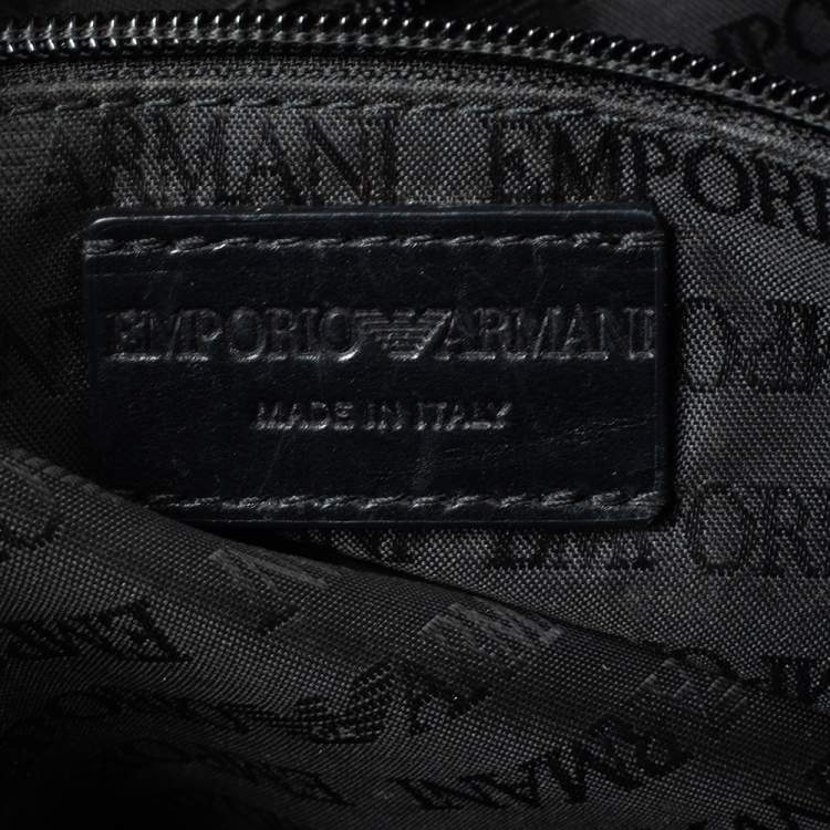 Pre Owned Emporio Armani Black Logo Embossed Leather Messenger Bag 