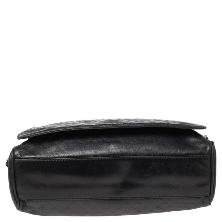 Pre Owned Emporio Armani Black Logo Embossed Leather Messenger Bag 