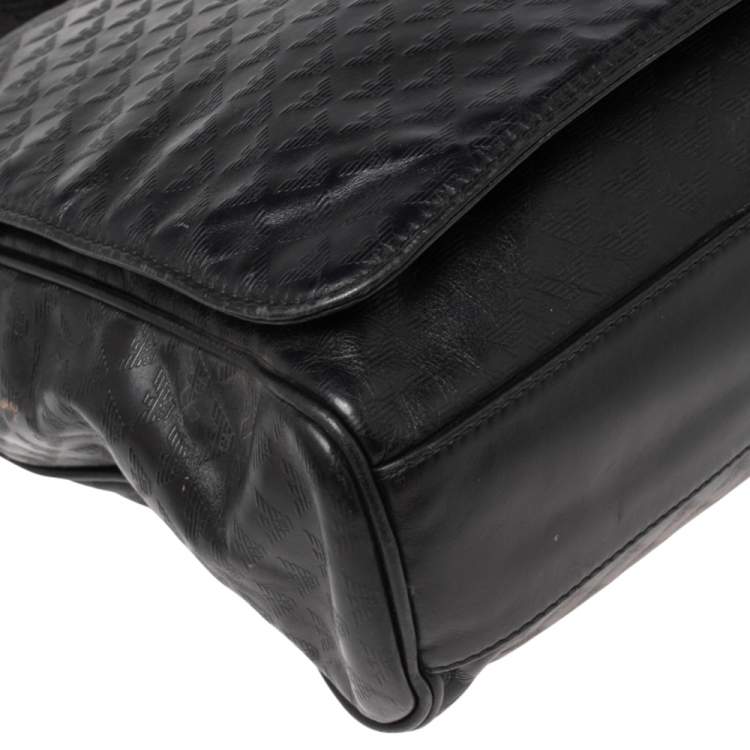 Pre Owned Emporio Armani Black Logo Embossed Leather Messenger Bag 