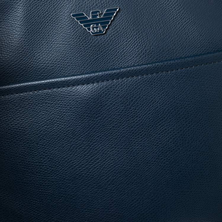 Pre Owned Emporio Armani Blue Leather Messenger Bag