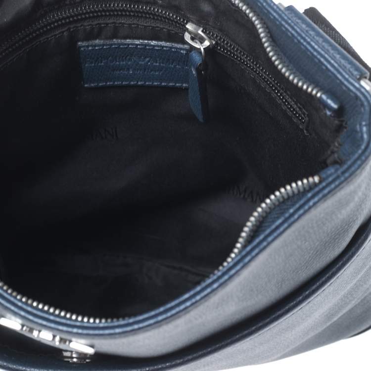 Pre Owned Emporio Armani Blue Leather Messenger Bag