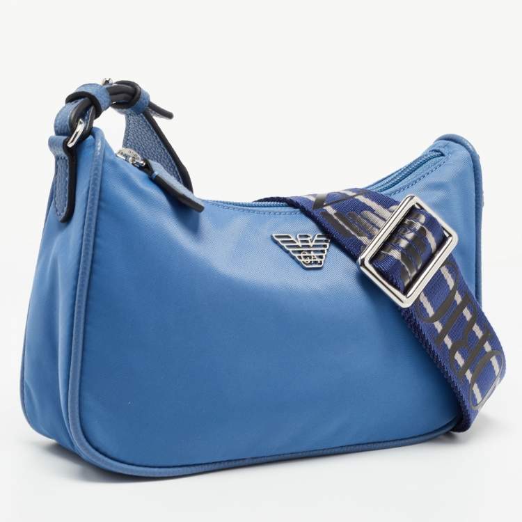 Pre Owned Emporio Armani Blue Nylon and Leather Mini Bag