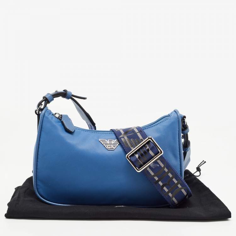 Pre Owned Emporio Armani Blue Nylon and Leather Mini Bag