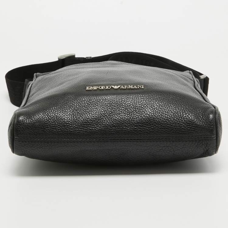 Pre Owned Emporio Armani Black Leather Messenger Bag