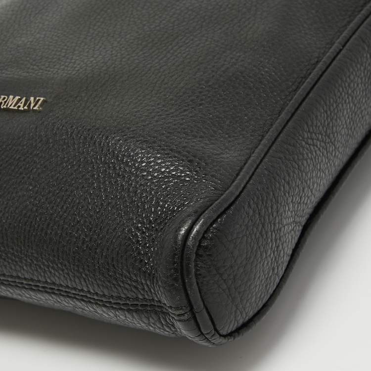Pre Owned Emporio Armani Black Leather Messenger Bag