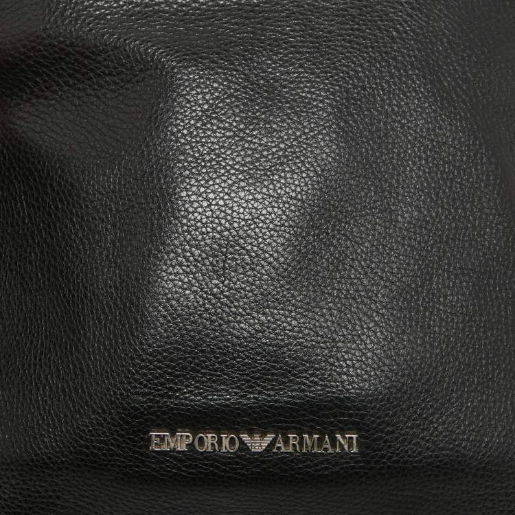 Pre Owned Emporio Armani Black Leather Messenger Bag