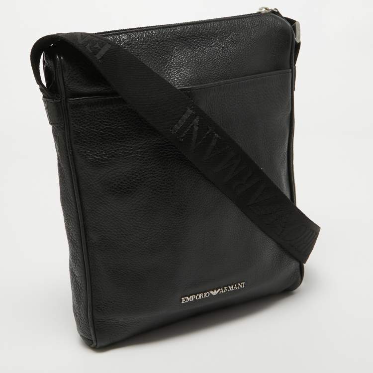 Pre Owned Emporio Armani Black Leather Messenger Bag