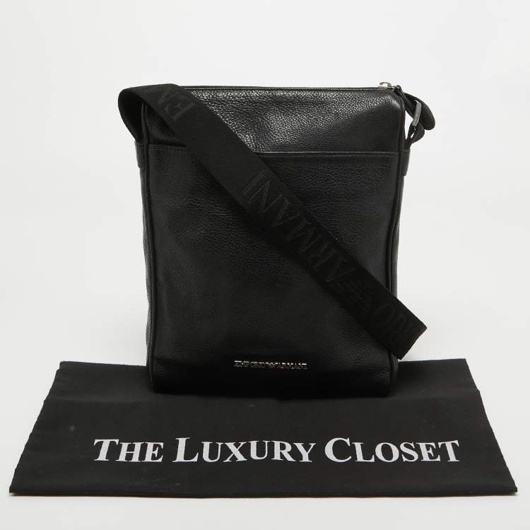 Pre Owned Emporio Armani Black Leather Messenger Bag