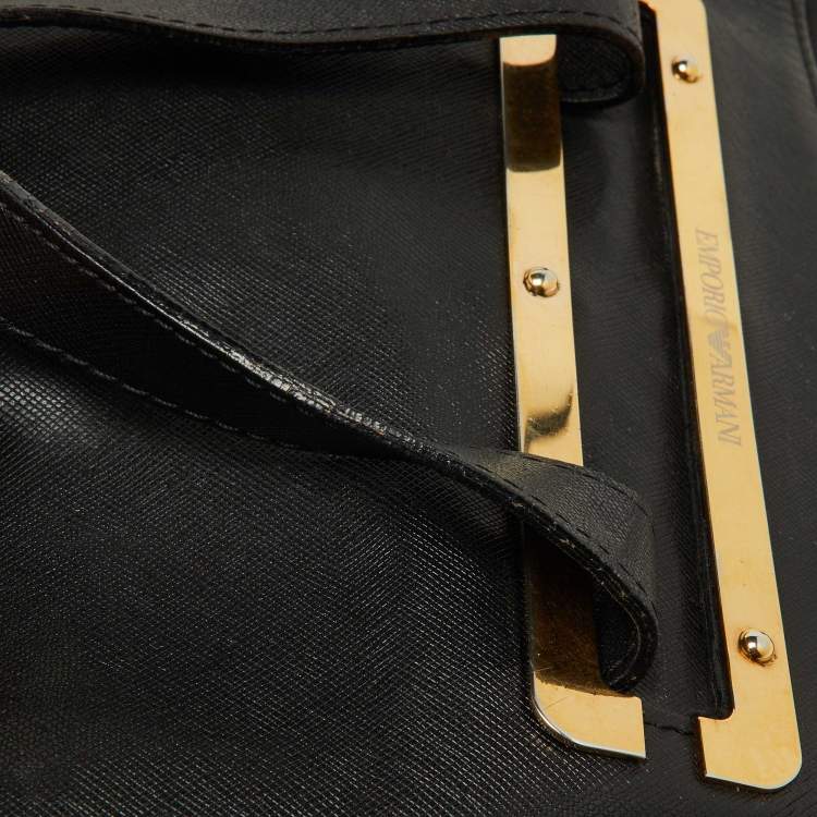 Pre Owned Emporio Armani Black Leather Laptop Bag