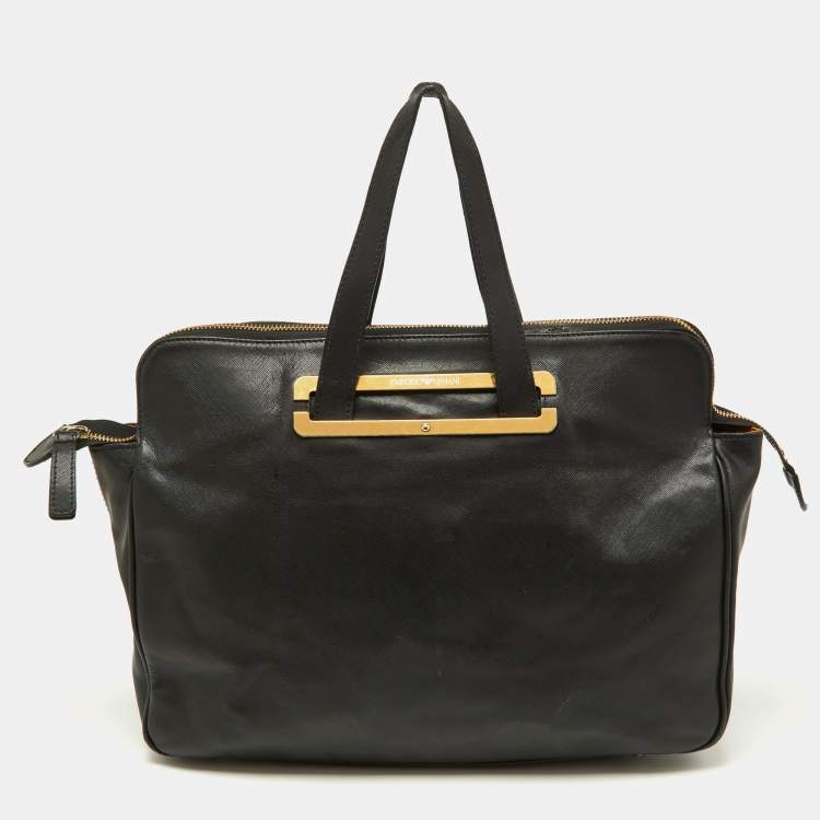 Pre Owned Emporio Armani Black Leather Laptop Bag