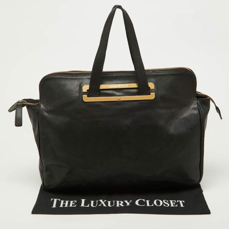 Pre Owned Emporio Armani Black Leather Laptop Bag