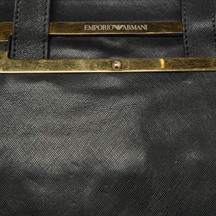 Pre Owned Emporio Armani Black Leather Laptop Bag