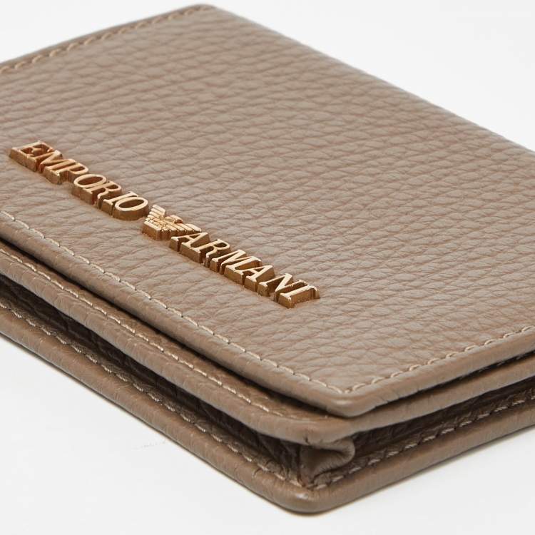 Pre Owned Emporio Armani Beige Leather Card Case