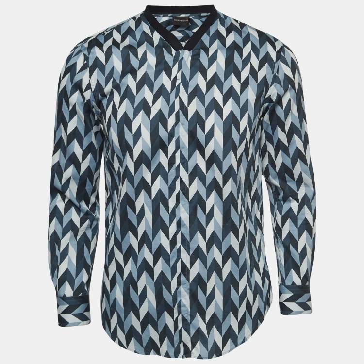 مملوكة مسبقًا Emporio Armani Blue Geometric Pattern Poplin Shirt S