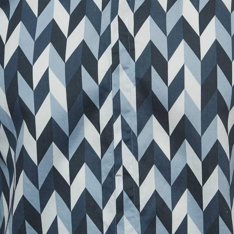 مملوكة مسبقًا Emporio Armani Blue Geometric Pattern Poplin Shirt S