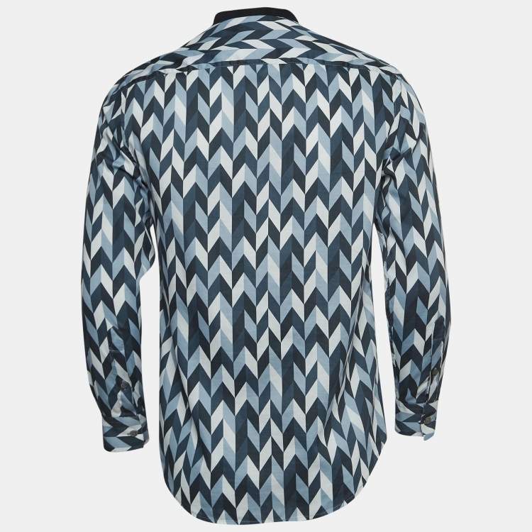 مملوكة مسبقًا Emporio Armani Blue Geometric Pattern Poplin Shirt S
