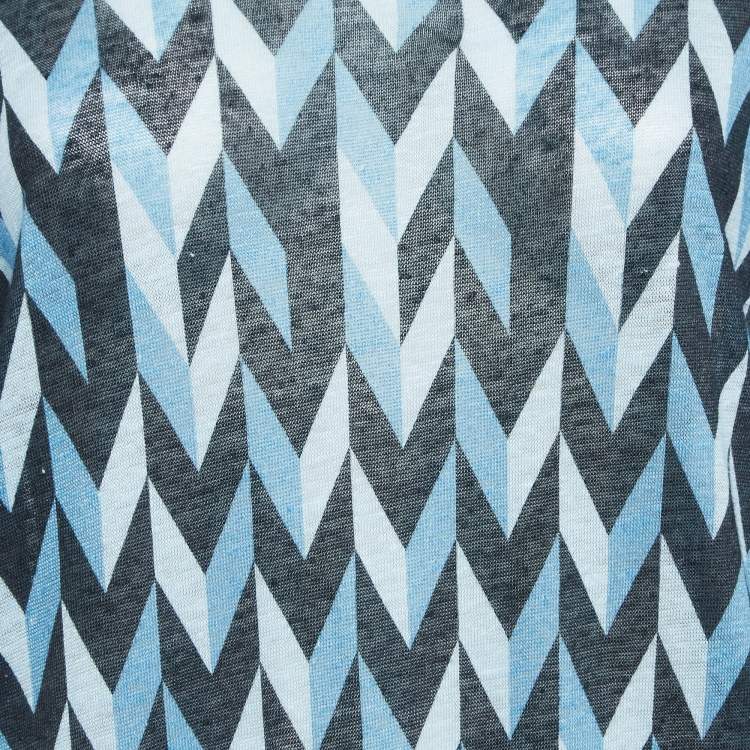 Pre Owned Emporio Armani Blue Printed Linen Knit Crew Neck T-Shirt S