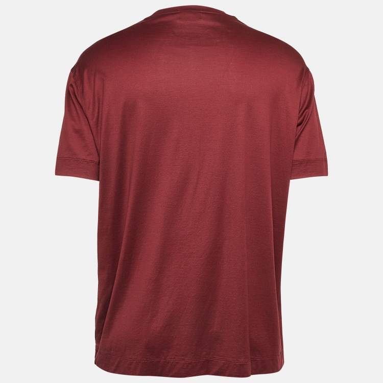 Pre Owned Emporio Armani Burgundy Logo Embroidered Jersey T-Shirt XXXL