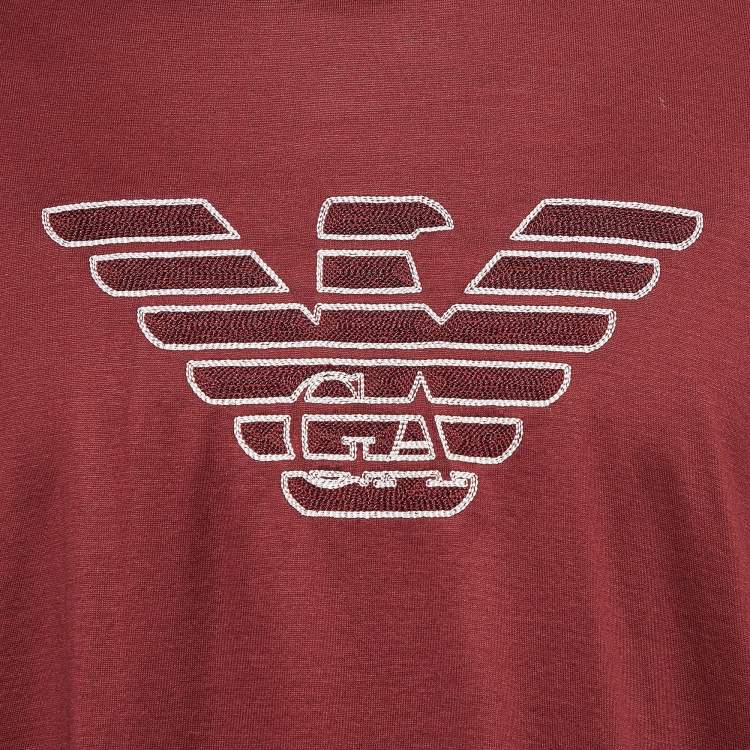 Pre Owned Emporio Armani Burgundy Logo Embroidered Jersey T-Shirt XXXL
