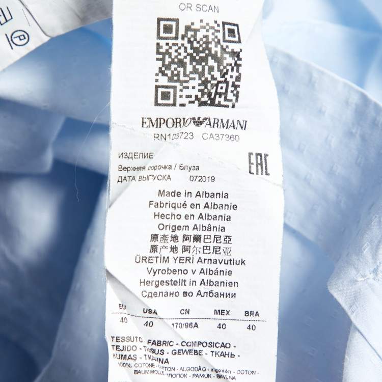 Pre Owned Emporio Armani Blue Patterned Cotton Shirt M