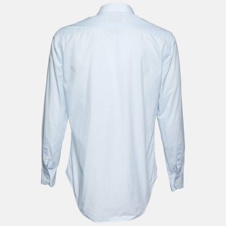 Pre Owned Emporio Armani Blue Patterned Cotton Shirt M