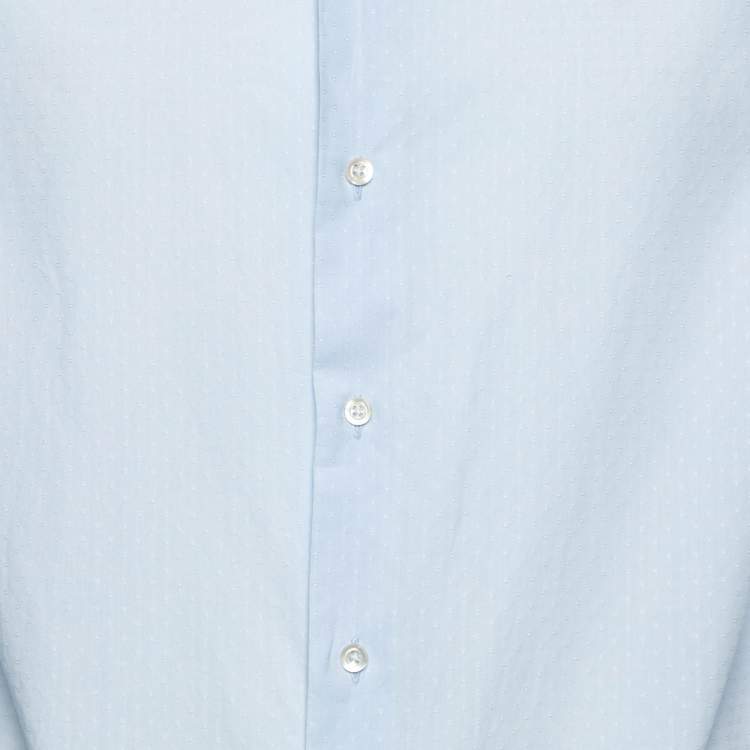 Pre Owned Emporio Armani Blue Patterned Cotton Shirt M