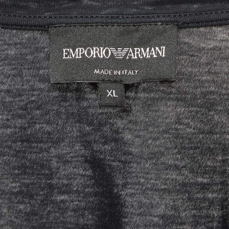 Pre Owned Emporio Armani Black Cotton Shark Applique Jersey V-Neck T-Shirt XL